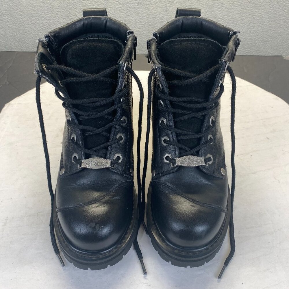 River Road Chunky Motorcycle Booties Size 6 Black Leather Double Zip Biker Boots - Picture 6 of 15